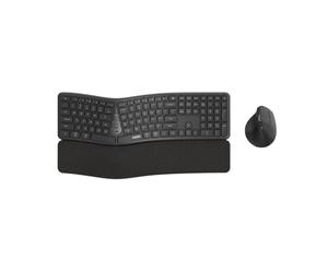 Rapoo Clavier ergonomique avec souris sans fil 8810ME QWERTZ Clavier ergonomique et souris verticale Ensemble clavier sans fil Bluetooth Clavier sans fil Full Size Multi Devices Gris foncé