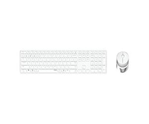 Rapoo Wireless Keyboard Mouse, 9800m, 1600dpi Sensor, Rechargeable Battery, Flat Aluminum Design, DE Layout QWERTZ PC & Mac - White