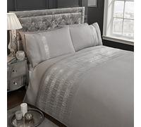 Rapport Carly Ensemble de Housse de Couette et taies d’Oreiller, Gris, Super King