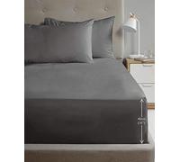 Rapport Drap-Housse de Luxe en Percale Super Douce de 40,6 cm de Profondeur, Couleur Anthracite