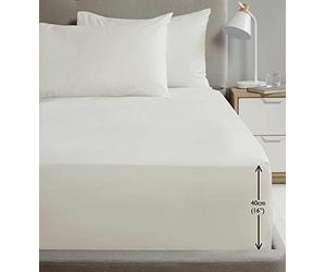 Rapport Drap-Housse uni en Percale Ultra Douce de 40,6 cm de Profondeur pour lit King Size Crème