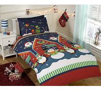 Rapport Ensemble de Housse de Couette et taie d'oreiller avec Motif père Noël, Bonhomme de Neige, Pingouin pour Enfants - Multicolore, Multicolore, Simple