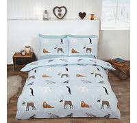 Rapport Ensemble Housse de Couette, Animaux hivernaux, 100% Coton brossé, Couleur Givre, lit Simple