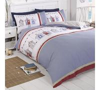 Rapport Home Housse de couette Beach Hut Réversible 2 en 1 200x200 cm Bleu/Blanc/Rouge