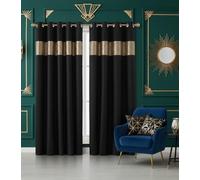 Rapport Eyelet Ring Top Header Curtain Velvet Capri Paire de Rideaux à œillets en Velours Noir/doré 168 x 183 cm, Polyester, 66x72