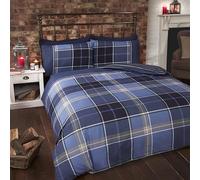 Rapport Home Tartan à Motifs Losanges Parure de lit, Polyester et Coton, Bleu, King