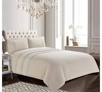Rapport home Charlotte Parure de lit brodée - Élégante et Douce - Beige avec Broderie Florale délicate - Housse de Couette et taies d'oreiller (King Size)