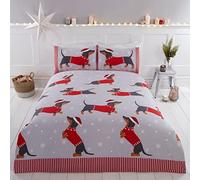 Rapport Home Dachshund Through The Snow Parure de lit de Noël pour lit Double 3 pièces Rouge