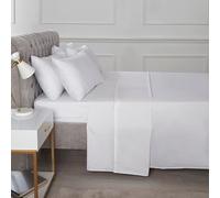 Rapport Home Drap Plat de 40,6 cm de Profondeur en Percale 180 Fils (Blanc, Double)