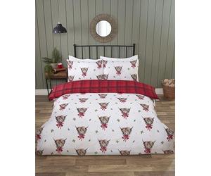 Rapport Home Fergus Parure de lit réversible avec Housse de Couette - Vaches Highland à Carreaux Rouges pour très Grand lit