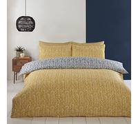 Rapport Home Helston Parure de lit réversible en Microfibre avec Housse de Couette et taies d'oreiller pour lit Double Motif Rayures Ocre et Noir