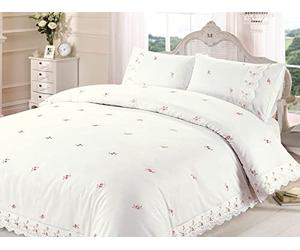 Rapport Home Housse de Couette Bordure en Dentelle Florale Ensemble de lit brodé, Polyester Coton, crème, 3 pièces, Double