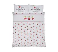Rapport Home Just Contempo Parure de lit Romantique avec Housse de Couette Motif Cerises en Forme de cœur Blanc