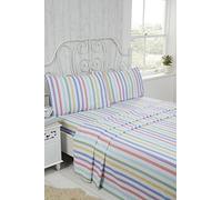 Rapport Home Parure de lit 1 Place 100% Coton brossé - Sensation Confortable en Flanelle à Rayures Bonbon, Chaude et Douce avec Drap-Housse, Drap Plat et taie d'oreiller