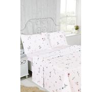Rapport Home Parure de lit 4 pièces en Flanelle de Coton brossé pour très Grand lit - Motif Floral des prairies