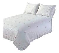 Rapport Home Parure de lit brodée en Polyester et Coton avec Bordure en Dentelle Florale - Blanc - 3 pièces - Lit Double