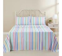 Rapport Home Parure de lit Double 100% Coton brossé - Toucher Flanelle Confortable à Rayures Bonbon, literie Chaude et Douce avec Drap-Housse, Drap Plat et taies d'oreiller