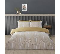 Rapport Home Parure de lit Double en Polycoton de qualité supérieure, Motif géométrique, Jaune et Blanc, 3 pièces, Infroissable, avec Fermeture à Pression
