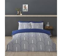 Rapport Home Parure de lit Double en Polycoton de qualité supérieure, Motif géométrique Bleu et Blanc, 3 pièces, Infroissable, avec Fermeture à Pression