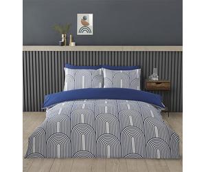 Rapport home Parure de lit double - Parure de lit 3 pièces en polycoton de qualité supérieure avec motif géométrique d'arches bleues et blanches, tissu minimaliste infroissable et fermeture à pression