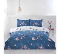 Rapport Home Parure de lit en Microfibre réversible 180 Fils au Pouce carré avec Housse de Couette Motif Colibri et Fleurs Bleu King Size