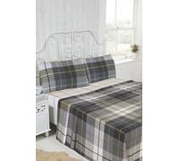 Rapport home Parure de lit Lomond en flanelle de coton brossé pour très grand lit, bleu - Comprend un drap plat, un drap-housse et 2 taies d'oreiller, parure de lit douce, chaude et respirante pour un