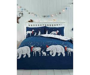 Rapport Home Parure de lit réversible en Coton pour lit Simple Motif Ours Polaire et Amis Bleu Marine