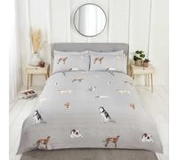 Rapport Home Parure de lit réversible en Microfibre pour lit Double Motif Chien Pawsome Gris