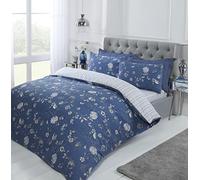 Rapport Home Parure de lit réversible en Toile avec Motif Floral Bleu Marine King Size