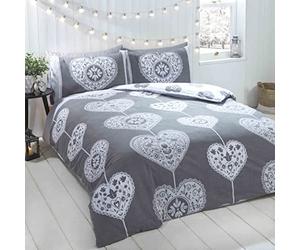 Rapport Home Parure de lit scandinave avec Housse de Couette en Coton, Gris, 3 pièces, Double