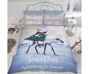 Rapport Home Rapport Père Noël et Rudolph Parure de lit en Polycoton Blanc King Size