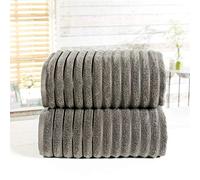 Rapport Home Rapport-Ribbed-Lot de 2 Serviettes-Gris Anthracite côtelées 100% Coton, Charbon, Bath Sheet-90 x 140cms
