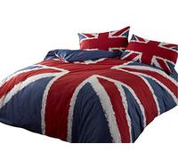 Parure de lit Londres Union Jack London - Blanc - 140 x 200 cm - Lavable en machine