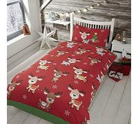 Rapport Home Rudolph and Friends Parure de lit 2 pièces en Polycoton pour Enfant avec Housse de Couette Motif Rudolph et Ses Amis Rouge