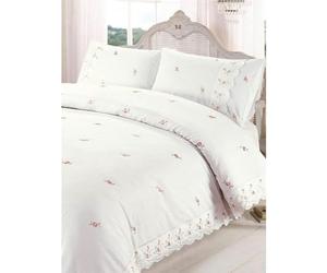 Rapport Home Sophie Parure de lit brodée en Polyester et Coton avec Bordure en Dentelle Florale Blanc King Size 230 x 220 x 1 cm