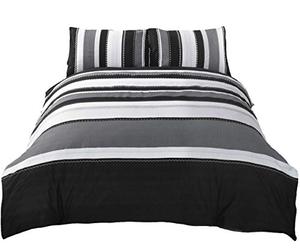 Rapport Housse de Couette à Courtepointe Grise à Rayures Grises et Ensemble de 2 Taies d'oreiller pour Adultes, Coton et Polyester, King Size