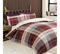 Rapport Lomond Carreaux 100% Coton brossé Ensemble Housse de Couette Rouge, Super-King