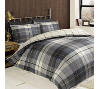 Rapport Lomond Parure de lit 100% Coton brossé à Carreaux Bleu, Coton, Bleu, King