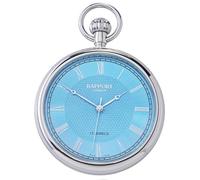 Rapport Montre de Poche mécanique à Cadran Ouvert - Montre de Poche pour Homme avec Cadran Bleu Glacier, Chiffres Romains, Style Vintage, boîtier en Argent Poli