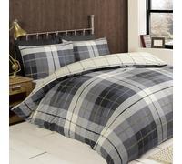 Rapport Parure de lit avc Housse de Couette à Carreaux Lomond de pour lit Double - 100% Coton brossé - Bleu