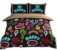 Be Happy Fluo Housse Couette Simple Et D'Oreiller Set Adolescent Literie Neuf