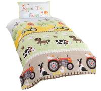 Rapport - Parure de lit pour Enfants - avec Dessins de Ferme et Inscription «Apple Tree Farm»