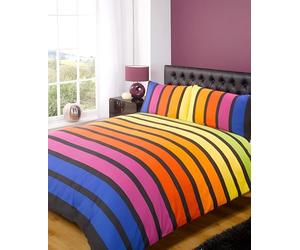 Rapport Soho Ensemble literie Housse de Couette à Bandes Multicolores Bleu, Violet, Orange, Jaune, Vert Taille Unique Linge de lit