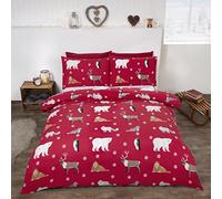 Rapport Winter Animaux 100% Coton brossé Ensemble Housse de Couette Double - Rouge