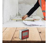 Rapporteur numérique inclinomètre avec plage de 4 × 90°, résolution de 0,05° et base magnétique pour menuiserie, usinage et réparation automobile - rouge/blanc