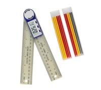 Rapporteur professionnel pour le travail du bois 3 V - Grande batterie - Économie d'énergie - Bouton verrouillable - Outil de mesure à double échelle - Règle à double usage et calculatrice d'angle