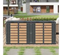 RAPRAP Meuble De Rangement Pour Poubelles Avec Couvercle À Charnières, Verrouillable, Quatre Portes, Panneau De Porte Ajouré En Forme De Losange, Armoire À Poubelles D'extérieur,4 bin