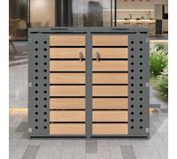 RAPRAP Meuble De Rangement Pour Poubelles Avec Couvercle À Charnières, Verrouillable, Quatre Portes, Panneau De Porte Ajouré En Forme De Losange, Armoire À Poubelles D'extérieur,2 bin