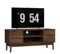 RAPRAP Meuble TV Bas en Bois 110 Cm Pour 32-45 Pouces - Style Ferme Milieu du Siècle Avec Portes à Grille, Fermeture Douce, Gestion des Câbles & Pieds en Bois Massif,Oak