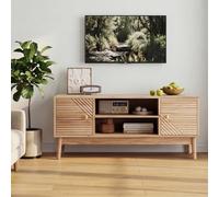 RAPRAP Meuble TV Bas en Bois 110 Cm Pour 32-45 Pouces - Style Ferme Milieu du Siècle Avec Portes à Grille, Fermeture Douce, Gestion des Câbles & Pieds en Bois Massif,Walnut